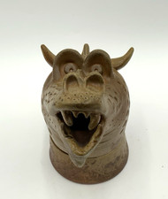 RARE Japanese Makers Marked Studio Art Pottery Dragon Incense Burner 2 Pcs picture