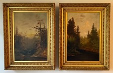 Large Pair of Antique Victorian Landscape Paintings-Matching Gilt Frames-Nice picture