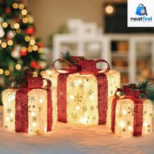 Set of 3 Lighted Boxes, Gold Snowflake Indoor Holiday Decor picture
