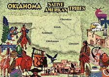 Oklahoma Native American Indian Tribes, Cherokee Seminole etc State Map Postcard picture