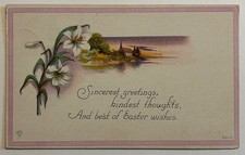 Vintage Easter Lilies Church Waterfront Postcard - Newmarket NH picture