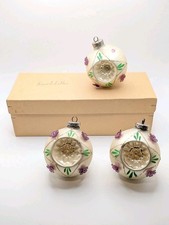 Vtg Mercury Glass Indent Christmas Ornaments Lucite Flowers German/Poland Boxed  picture