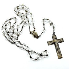Vintage Sterling Silver Walbro Glass Bead Etched Rosary picture