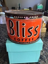 Vintage 1930’s BLISS Coffee Key Wind Advertising Tin Can Litho Original With Lid picture
