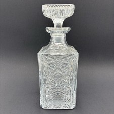 Heavy Clear Square Bottom Glass Liqueur Wine Decanter Stars   Mid Century Modern picture
