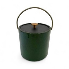 Ice Bucket VTG 1970s Green Vinyl Brass SUPER CLASSY picture