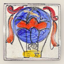 Giovanni De Simone Italian Art Pottery MCM Wall Tile Hot Air Balloon picture