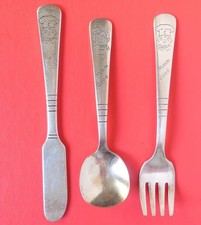 Wm A Rogers Campbell's Soup Silverplated Silverware Childs Fork Knife Spoon Set picture