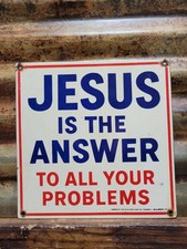 VINTAGE JESUS PORCELAIN SIGN OLD BAPTIST CHURCH RELIGIOUS BIBLE BEAUMONT TX GOD picture