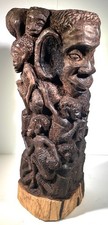 VTG African Makonde Tree of Life Ebony Wood Carving Sculpture Statue • 18+ Head picture