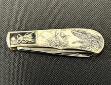 Sam McDowell Scrimshaw Pocket Pen Knife - Schooner/Humpback - Kai Cutlery Japan picture
