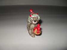 Vtg. Miniature Christmas Squirrel Figurine Nut Present Party Hat Spaghetti Trim picture