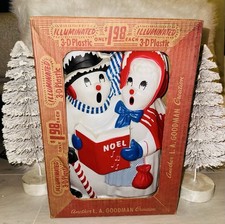 RARE Vtg L.a.Goodman Lighted Plastic Snowman Noel Carolers ORIGINAL BOX ☃️💙 🎶 picture