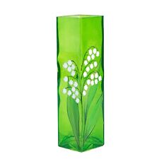 Lily of the Valley Green Glass Vase Hand-Painted Flower Vase 8.2