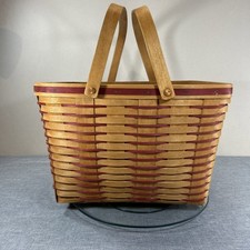 Vtg Longaberger Large Sweetheart Getaway Basket W/Red Weave Accents Cottagecore picture
