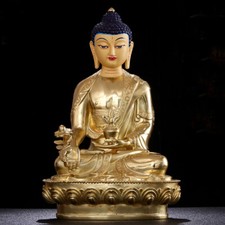 30cm Antique Bronze Gilt Buddha Statue Buddhism Kwan-yin Bhagavan Bhaisajya picture