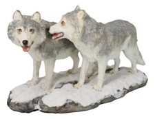 Winter Woodlands Moon Twilight Romance Arctic Snow Wolf Couple Figurine 11.5
