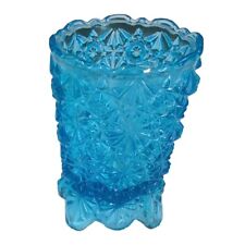 Vintage LE Smith Daisy & Button Bright Blue Mini Glass Toothpick Holder 3.25” picture