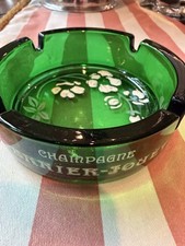 Rare Perrier Jouet Champagne 4” Glass Green Floral Ashtray France Belle Epoque picture