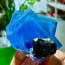 208g Natural blue cubic fluorite mineral +black crystal sample/Yaogangxian picture