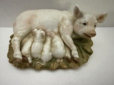 HOMCO Masterpiece Porcelain Pig Figurine Sow w/ 5 Piglets 1985 picture