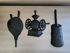 3 Vintage Sexton Cast Iron Wall Hangings Black Rustic Farmhouse Cottage Decor picture