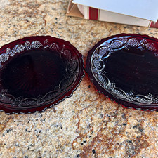 Vintage Avon 1876 Cape Cod Ruby Red Glass Bread and Butter Dish Set of 2 NIB picture