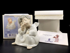 Lladro Angel Thinking Figurine 4539 Seated Cherub Boy Glossy Porcelain w/Box picture