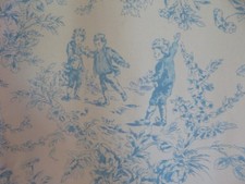 So Romantic Toile Fabric Never Used Baby/Ocean Blue on Snow White Heavy Cotton picture