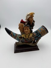 Vintage Native American Warriors Eagle Horn Antler Resin Sculpture Statue picture