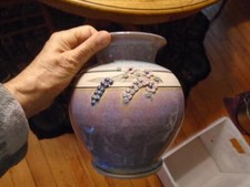 Gorgeous Studio Pottery Vase with Applied Wild Flowers Purple Blue 7.5  ID:92695 picture