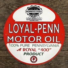 LOYAL-PENN Motor Oil 24” Circular Vintage One-Sided Porcelain Garage Sign picture