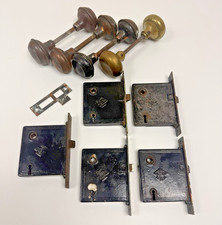 (5) Russell Erwin Antique Cast Iron Mortise Door Lock Mechanism & (4) Knob Sets picture