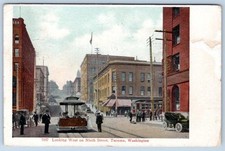 1911 TACOMA WASHINGTON WEST ON 9th STREET TROLLEY CARS ANTIQUE POSTCARD picture