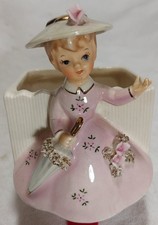 VTG Ceramic Girl Figurine Small Planter Southern Belle  picture