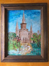 Vintage Mid Century St Louis Cathedral Oil Painting Jackson Square New Orleans picture