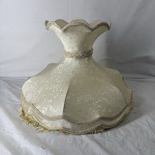 E1 Large Antique Victorian Parlor Lamp Shade Brocade Floral Fringes Metal Frame picture