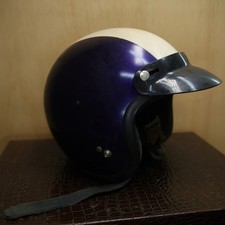 Vintage Open Face Motorcycle Helmet Purple Cream Snell Approved Retro Display picture