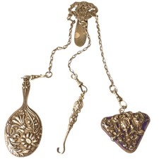 Antique Edwardian Sterling Silver Chatelaine with Tools and Pendant Samuel Jacob picture