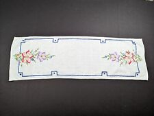 Vintage Table Runner White Colorful Floral Embroidered Rectangular 36 x 11.5 picture