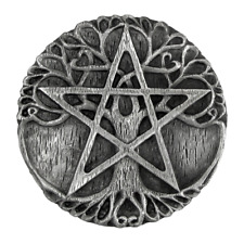 Pewter Tree Pentacle Paten Altar Tile Disk Dryad Design Wiccan Ritual Supplies picture