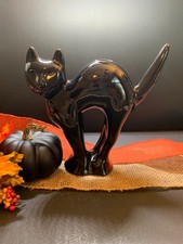 Vtg. McCoy Limited Ceramic Black Cat Candle Holder, Arched Back 8.5
