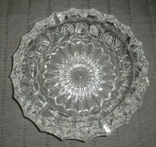 Vintage Lead Crystal 2 Slot Ashtray Round Clear Cut Glass Heavy 5.5