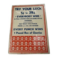 Vintage Acme Novelty Try Your Luck Punch Board Cherries 24 Hole Unpunched picture