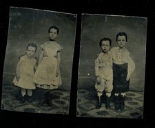 set of two antique tintypes of id'd barrett children from oklahoma tinted 1860s picture