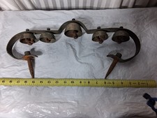ANTIQUE Brass Horse Harness Sleigh Five 5 Bells Chimes for Hames Collar Carriage picture