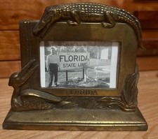 Vintage 1930s Florida Souvenir Desktop Photo Frame with Alligator and Pelican picture