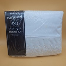 Vintage Springmaid 180 Percale Double Sheet Set NOS New White Floral Design  picture