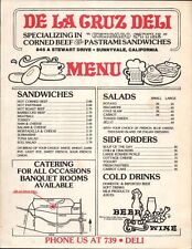 1980 DE LA CRUZ DELI vintage one-sheet menu SUNNYVALE, CALIFORNIA sandwiches picture