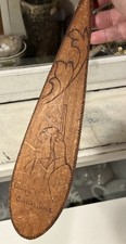 Antique 1904 American Indian Souvenir Maine Wooden Paddle Curley Custer’s Scout picture